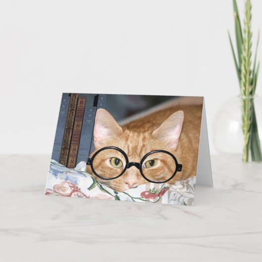Cat with glasses and books カード (正面)