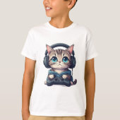 Cat with headphones and controller tシャツ (正面)