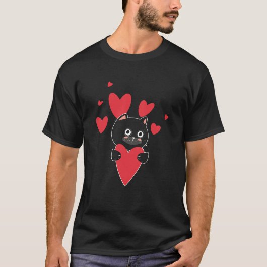 Cat With Heart Relationship Love Romantic Valentin Tシャツ (正面)