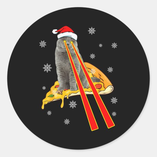 Cat With Laser Eyes Funny Zza Cat Christmas ラウンドシール (正面)