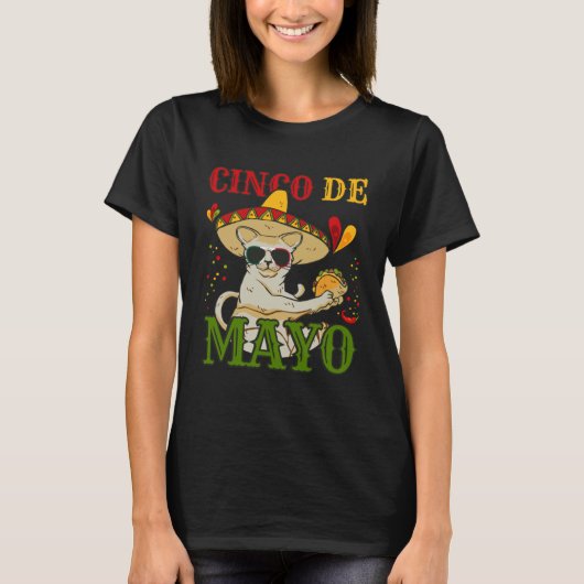Cat With Mexican Hat And Taco 5 Cinco De Mayo Tシャツ (正面)