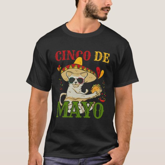 Cat With Mexican Hat And Taco  5 Cinco De Mayo Tシャツ (正面)