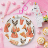 Cat with pizza for Siamese Cat Lovers ペーパープレート (パーティー)