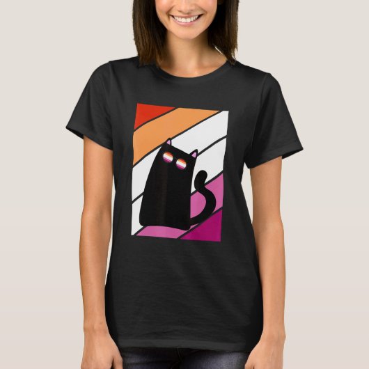 Cat With Pride Lesbian Flag LGBTQ Proud Ally Pride Tシャツ (正面)
