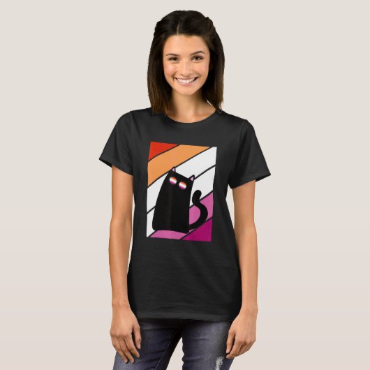 Cat With Pride Lesbian Flag LGBTQ Proud Ally Pride Tシャツ (正面フル)