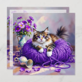 Cat with Purple Eyes in Purple Yarn and Flowers (正面/裏面)