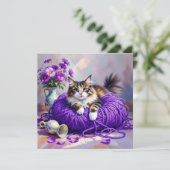 Cat with Purple Eyes in Purple Yarn and Flowers (スタンド正面)