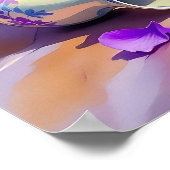 Cat with Purple Eyes in Purple Yarn and Flowers ポスター (角)