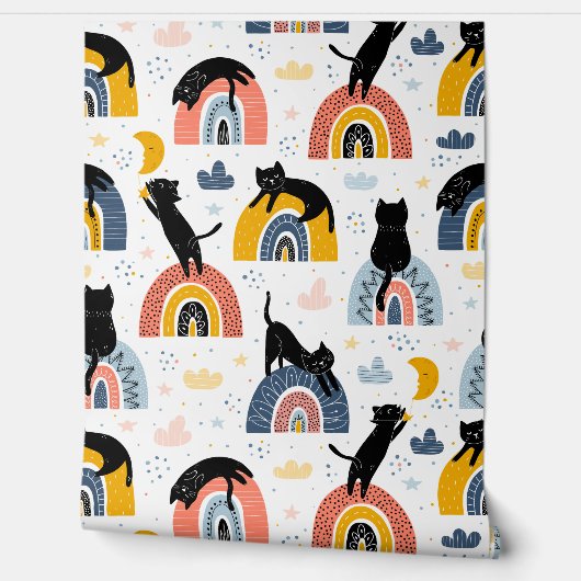 Cat With Rainbow Pattern for Your Kid Room 壁紙 (ほどく)