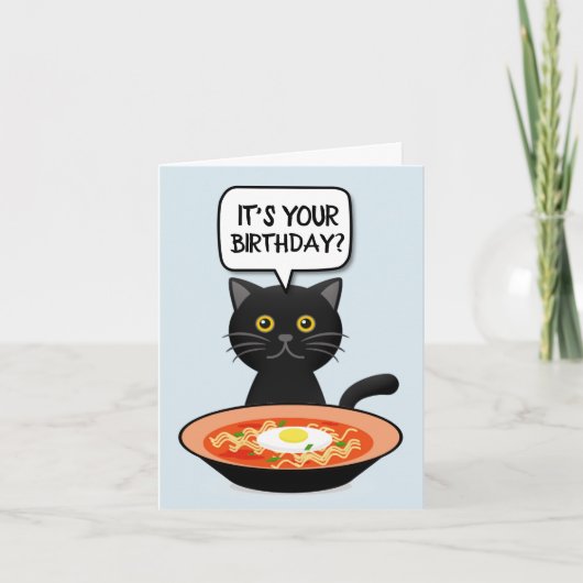 CAT WITH RAMEN NOODLES BIRTHDAY CARD サンキューカード (正面)