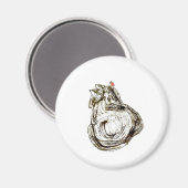 Cat with Red Bird Dry Brush Drawing Art マグネット (正面/裏面)