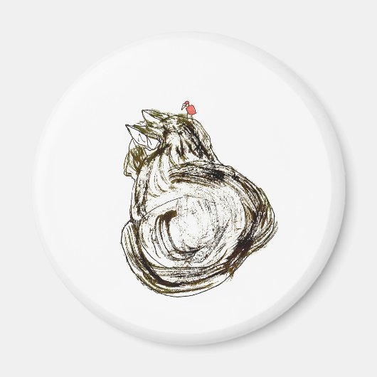 Cat with Red Bird Dry Brush Drawing Art マグネット (正面)