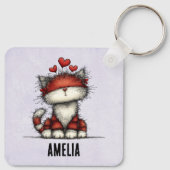 Cat with Red Hearts Cute and Fun キーホルダー (裏面)