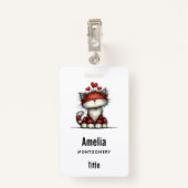 Cat with Red Hearts Cute and Fun バッジ (裏面クリップ)