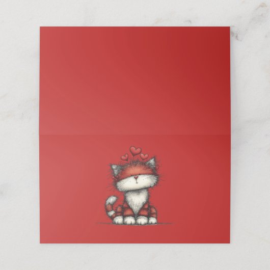 Cat with Red Hearts Cute and Fun プレイスカード (外部開封)