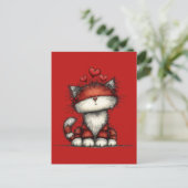 Cat with Red Hearts Cute and Fun ポストカード (スタンド正面)