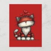 Cat with Red Hearts Cute and Fun ポストカード (正面)