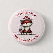 Cat with Red Hearts Cute and Fun Valentine's Day 缶バッジ (正面)