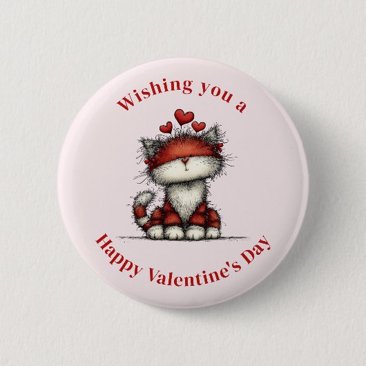 Cat with Red Hearts Cute and Fun Valentine's Day 缶バッジ (正面)
