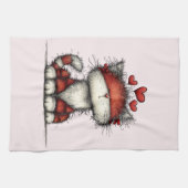 Cat with Red Love Hearts Cute and Funny キッチンタオル (横)