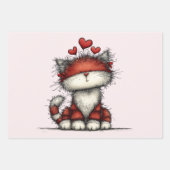 Cat with Red Love Hearts Cute and Funny ラッピングペーパーシート (正面2)