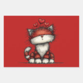 Cat with Red Love Hearts Cute and Funny ラッピングペーパーシート (正面3)