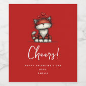 Cat with Red Love Hearts Cute and Funny ワインラベル (シングルラベル)