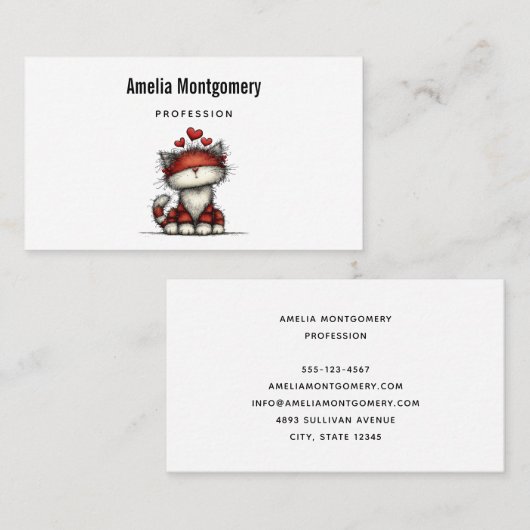 Cat with Red Love Hearts Cute and Funny 名刺 (正面/裏面)