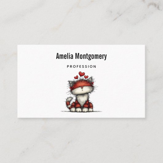 Cat with Red Love Hearts Cute and Funny 名刺 (正面)