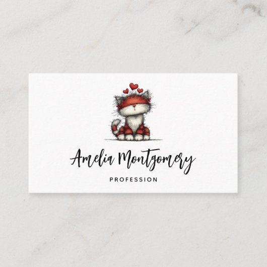 Cat with Red Love Hearts Cute and Funny 名刺 (正面)