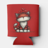 Cat with Red Love Hearts Cute and Funny 缶クーラー (裏面)