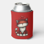Cat with Red Love Hearts Cute and Funny 缶クーラー (缶裏面)