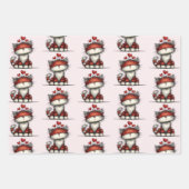 Cat with Red Love Hearts Cute and Funny Pattern ラッピングペーパーシート (正面)