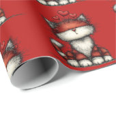 Cat with Red Love Hearts Cute and Funny Pattern ラッピングペーパー (ロールコーナー)