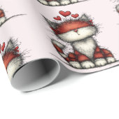 Cat with Red Love Hearts Cute and Funny Pattern ラッピングペーパー (ロールコーナー)