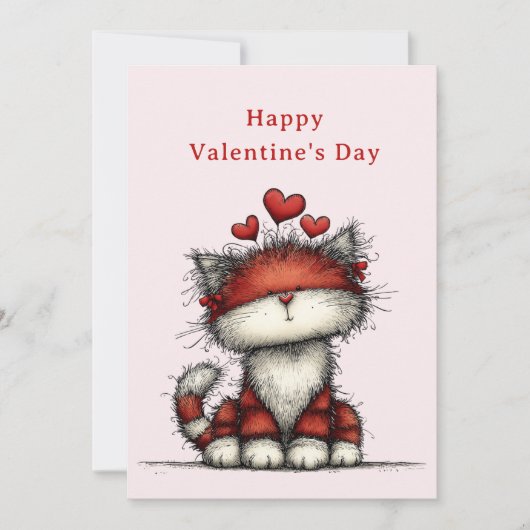 Cat with Red Love Hearts Cute Fun Valentine's Day シーズンカード (正面)