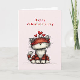 Cat with Red Love Hearts Cute Fun Valentine's Day シーズンカード