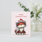 Cat with Red Love Hearts Cute Fun Valentine's Day シーズンポストカード (スタンド正面)