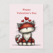 Cat with Red Love Hearts Cute Fun Valentine's Day シーズンポストカード (正面)