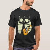 Cat With Saxophone Playing Cat Cute Jazz Cat Tシャツ (正面)