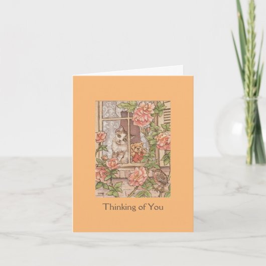 Cat with Teddy Bear friendship 空白の Greeting Card カード (正面)