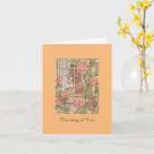 Cat with Teddy Bear friendship 空白の Greeting Card カード (黄色い花)