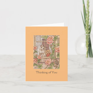 Cat with Teddy Bear friendship 空白の Greeting Card カード