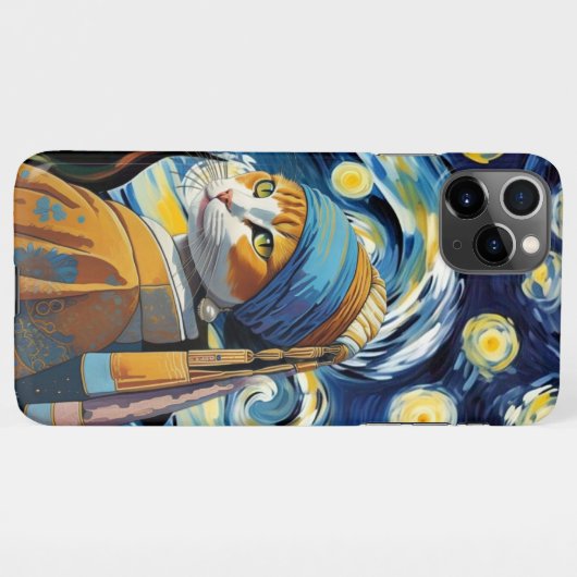 Cat with the pearl earring  iPhoneケース (裏面横)