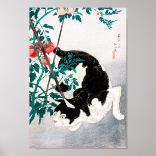 Cat with Tomato Plant (1931) by Hiroaki Takahashi ポスター