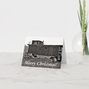 Cat with Train Christmas card - Winter's美しい シーズンカード
