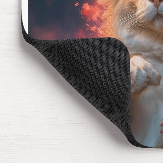 Cat Wizard With Magic Staff Amidst Flames マウスパッド (コーナー)