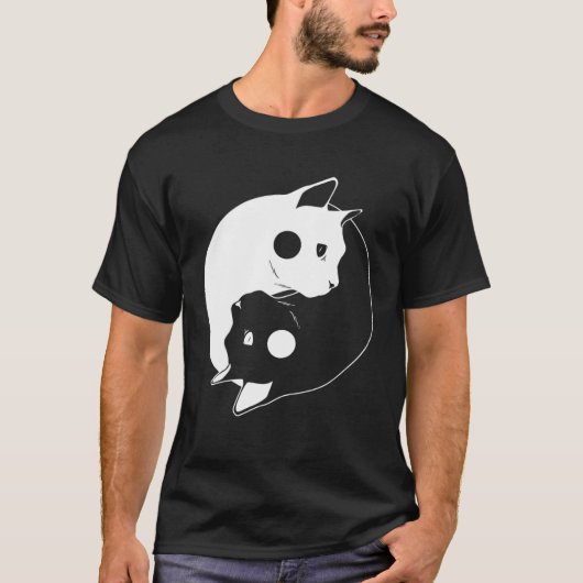 Cat Yin Yang Opposite Forces Arts Feline Tシャツ (正面)