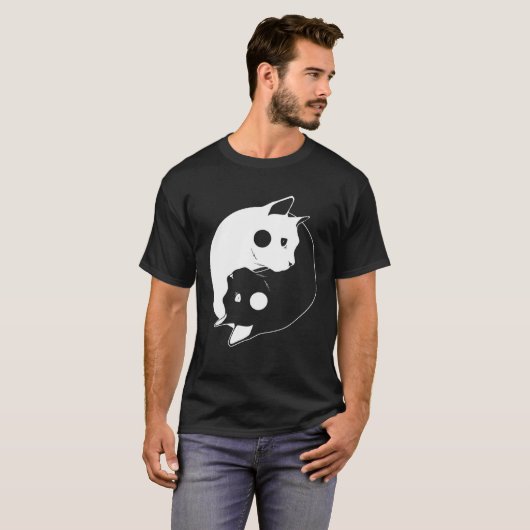 Cat Yin Yang Opposite Forces Arts Feline Tシャツ (正面フル)