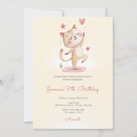 Cat Yoga birthday party 招待状 (正面)